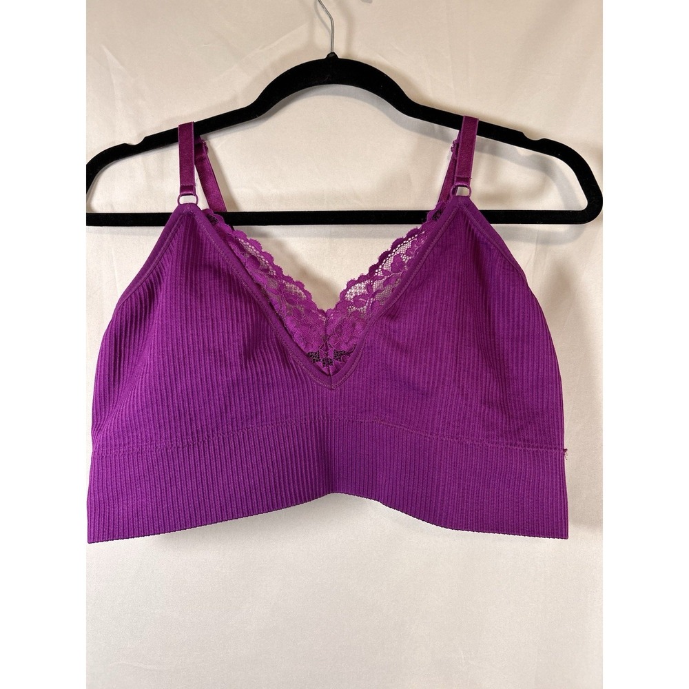 Torrrid Bralette 2 Wireless Lace trim ribbed Sports Bra purple Athletic Yoga
